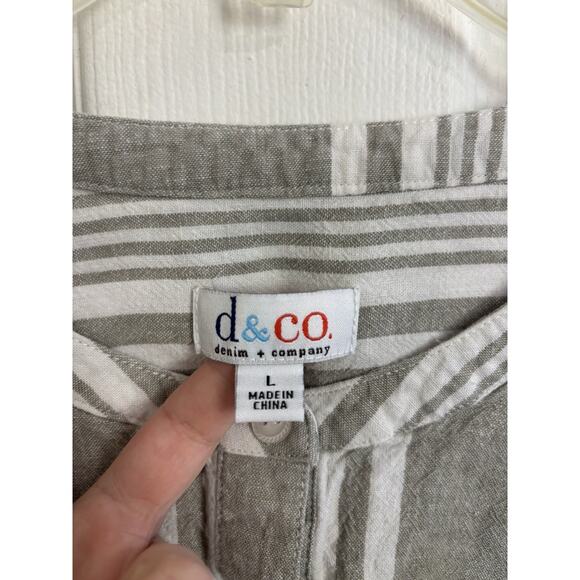 Linen Blend Resort Wear D&Co Striped Cover Up Top Size Large Coastal Beach - Picture 3 of 8